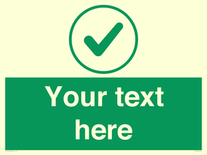 Custom green background, green tick in circle sign